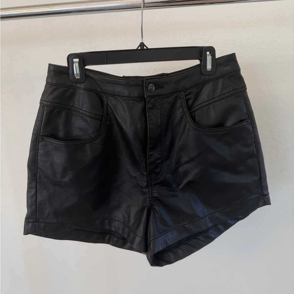 We The Free Black High Waist Faux Leather Shorts